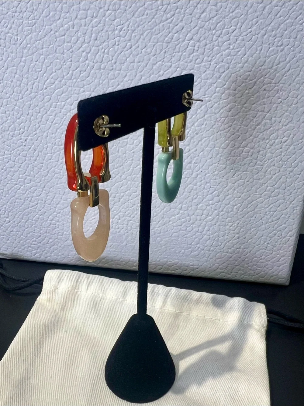 Coach Colorblock Resin Drop Earrings — Green/Red Mix - Picture 2 of 11